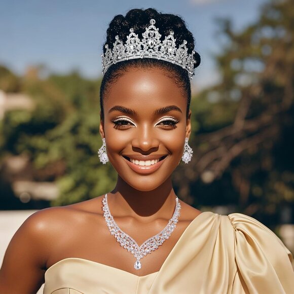 Crowns and Tiaras Jewelry Sets Alloy Steel Crystal Perfect for Weddings - Picture 4 of 9